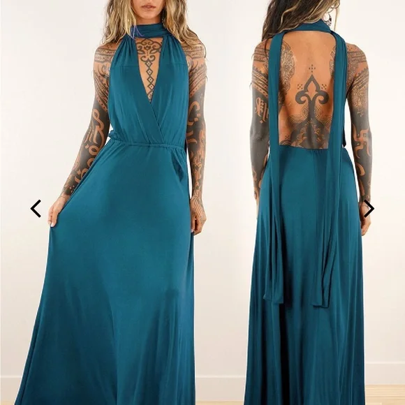 Tart Collection - Teal Infinity Wrap Maxi Dress - Small - Picture 4 of 6